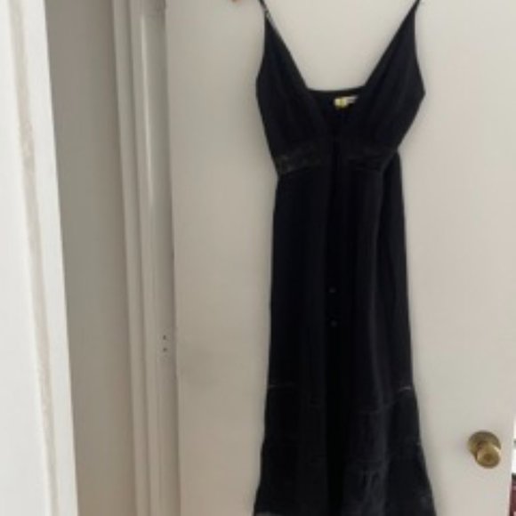 REFORMATION Black Lace Stripe Keyhole SHELLEY Sleeveless Crepe Midi Dress Size 0 - Picture 5 of 10